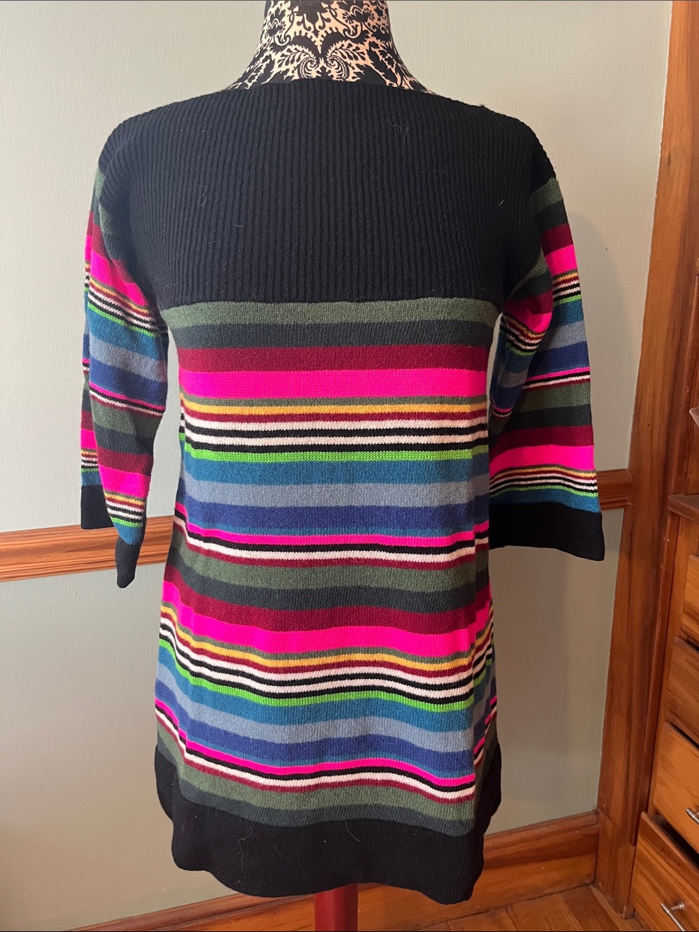 Free People Striped Multicolor Knit Tunic - Black, Pink, Blue, Green